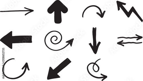 Black arrow on white background, directional, circular, curved, and curved arrows circle