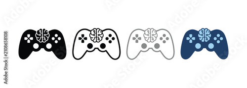 Four game controllers with brain icons on buttons illustration