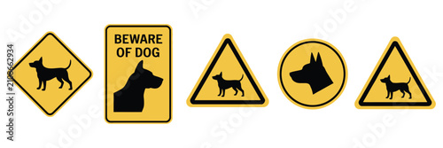 Bild auf Leinwand Dog beware sign vector icon featuring guard dog warning symbol, caution notice, danger pictogram, security alert, flat illustration for safety signage
