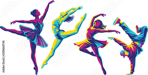 Фотография Colorful Dance Performer Vector Collection with Ballet Contemporary Hip Hop and