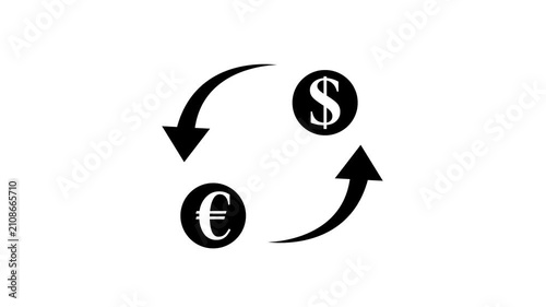 Currency exchange animation: dollar and euro symbol rotation for global finance and forex trading