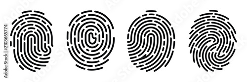 Fingerprint vector icon featuring silhouette, glyph, and outline styles for biometric security, identity verification, authentication, and access control design.