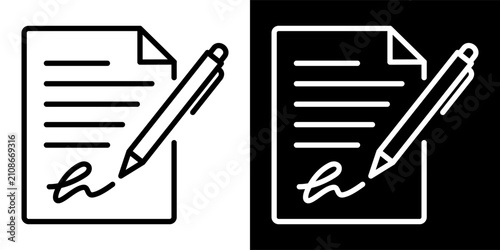 Document signature outline icon. Contract signing, approval and paperwork symbol for legal documents, business agreements, office workflow and document management.