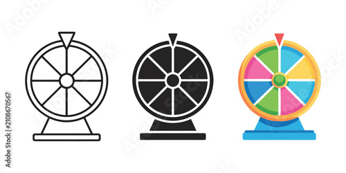Fotografie Lucky wheel vector icons featuring prize draw, spinning wheel, gaming rewards, random selection, promotional giveaway, and flat illustration for marketing design