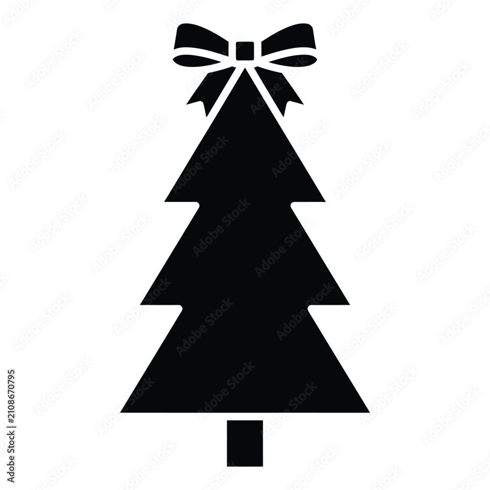 Obraz premium Black christmas tree silhouette with decorative bow
