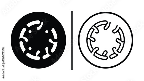 Foto Two black line art depictions of a circular fan or impeller with curved blades o