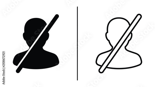 Prohibited user profile icons with a diagonal slash indicating restriction or account deactivation in black and white
