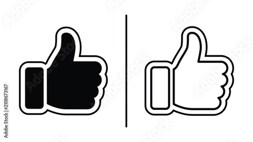 Two thumbs up icons in contrasting styles a black fill and a white outline on a transparent background