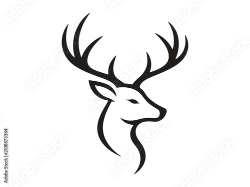 Deer Head Logo with Elegant Antlers Line Art Vector Design