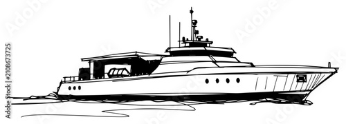 Obraz na płótnie Modern luxury motor yacht on water sketch, sea travel and nautical transport vec