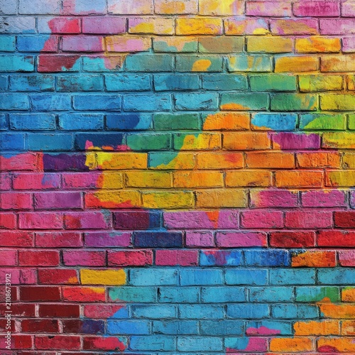 Vibrant abstract graffiti art on a brick wall featuring a rainbow of colors and creative expressions.
