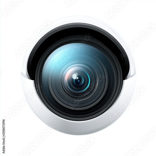 Close-up of a modern camera lens, showcasing intricate glass elements and polished metal details.