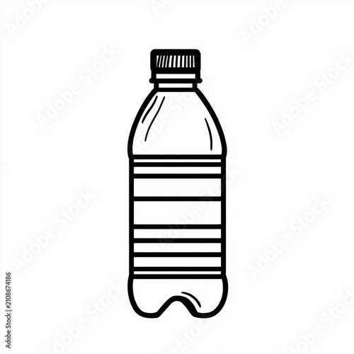 Illustration of a transparent plastic water bottle with a striped design.