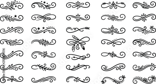 elegant Vintage Ornamental Divider Collection, Decorative Floral Flourish Borders, Calligraph
