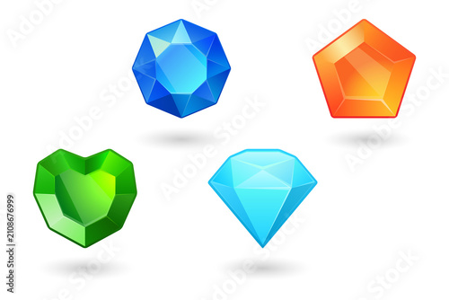 Vibrant gemstones in various colors on transparent background for design