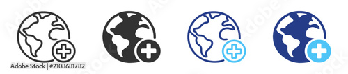 Healthcare global world medical cross line icon on transparent background