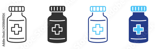 Fotografie Medicine bottle with medical cross line icon on transparent background