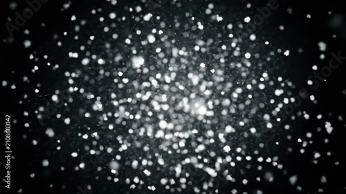 Abstract background with glowing white particles and bokeh effect in dark space, magical stardust or falling snow concept