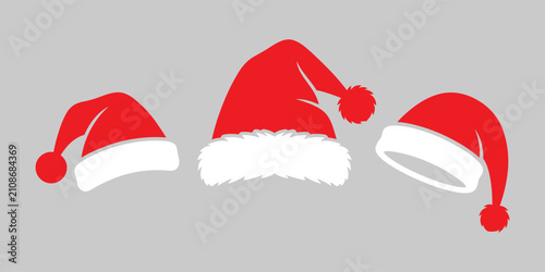 Realistic Red Santa Hats Set for New Year - Stock Vector