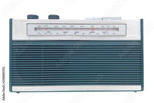 Vintage radio with sleek, retro design, isolated on a white background