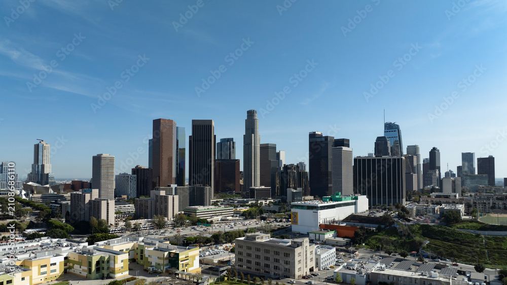 Fototapeta premium Los Angeles Downtown Buildings from Northwest Aerial Shot Panorama California USA