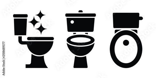 Bild auf Leinwand Toilet icon set with wc bowl bidet flush and bathroom sanitary symbols