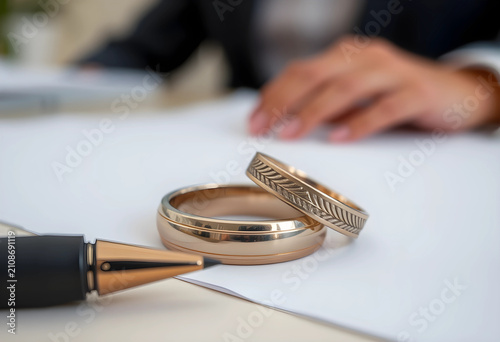 Two gold wedding rings and ...