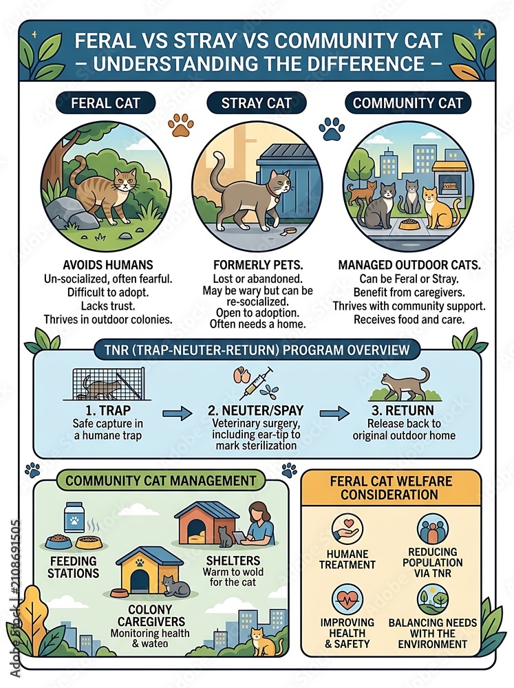 Naklejka premium Educational guide on feral stray and community cat management