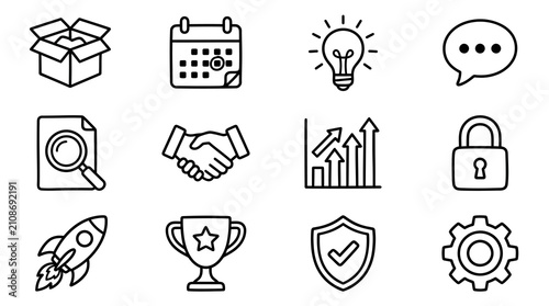 Startup and corporate success line icons