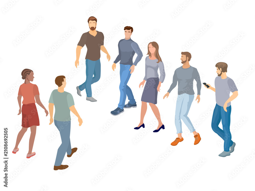 Obraz premium isometric pedestrians set walking in different casual outfits and poses