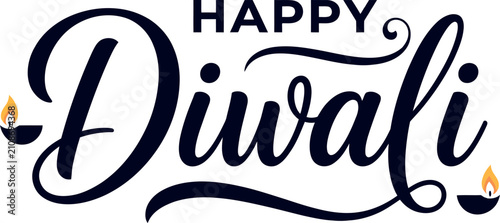 Cuadro en lienzo Happy diwali day festive calligraphy with traditional oil lamps celebration desi