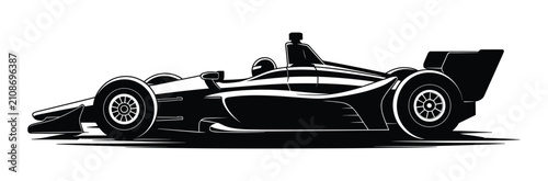 Bild auf Leinwand Open Wheel Racing Car Silhouette: A sleek, black silhouette of an open-wheel racing car, captured in a dynamic side profile, ready for the thrill of the race