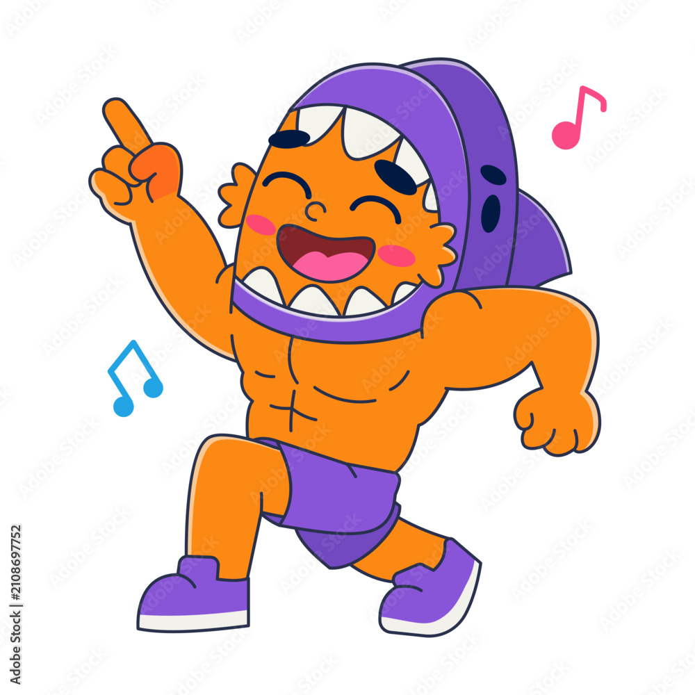 Obraz premium Happy shark dancing with music notes.