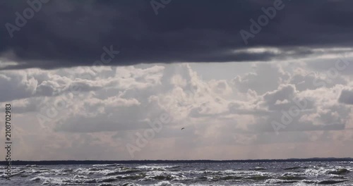 Sea bay during a storm after rain in the evening