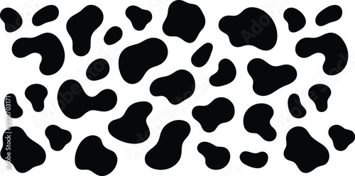 Cow print pattern seamless black and white spots on a white background