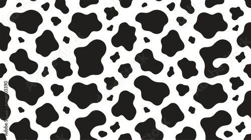 Seamless cow print pattern black and white spots on a white background for fashion and decor