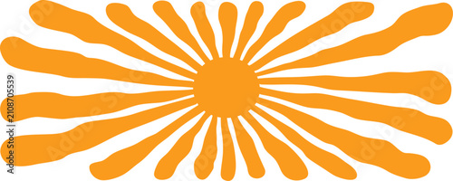 Sun summer background, groovy sun pattern. Retro wave texture, orange abstract bg. Doodle shine effect, cartoon burst stylish. Cute boho radial ray design. Trendy vector illustration