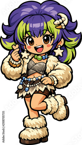 Cute Prehistoric Stone Age Cartoon Cavegirl Mascot Vector Character Illustration | Editable AI Illustrator