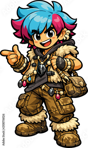 Cute Prehistoric Stone Age Cartoon Caveman Boy Mascot Vector Character Illustration | Editable AI Illustrator