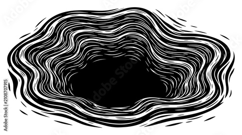 Cuadro en lienzo Deep abyss hole vector with wavy topographical lines, abstract dark portal or ca
