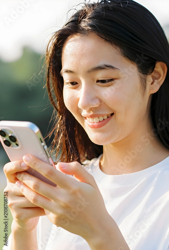 Smiling young asian woman u...