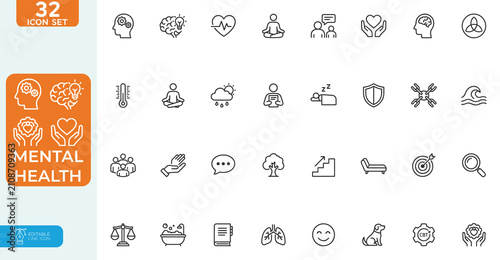 Quadro su tela Mental health Vector illustration line editable Icons set