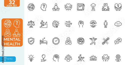 Quadro su tela Mental health Vector illustration line editable Icons set