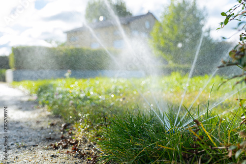 Картината върху платно Concept of automated watering, efficient water management landscaping, gardening and sustainable lawn care