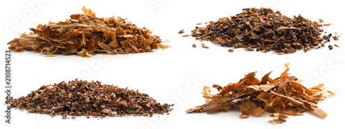 Foto Dry tobacco. Piles isolated on white, set