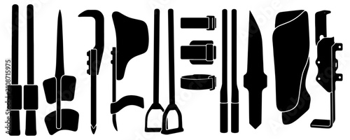 Tableau sur toile Climbing Gaffs Equipment Vector Silhouette Bundle - Tree Climber Spurs Icon Pack