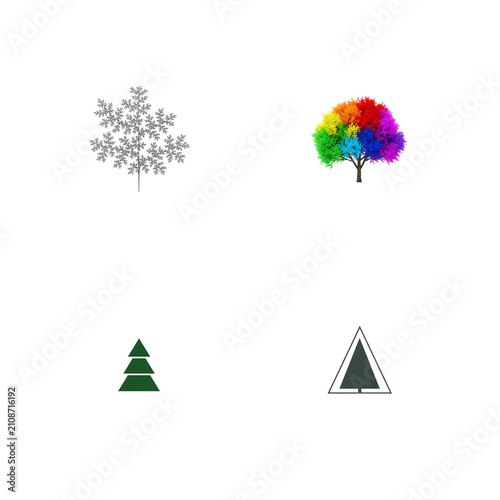 Four trees in different styles isolated on transparent background