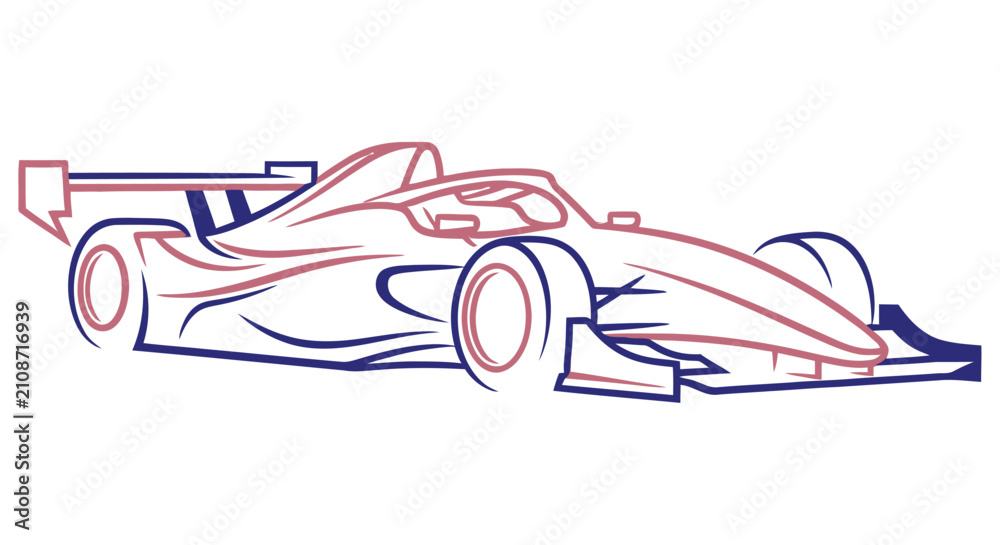 Obraz premium Sketch of a red and blue formula one race car with a large rear wing