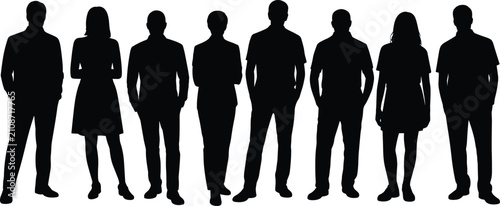 A line of black silhouettes of eight