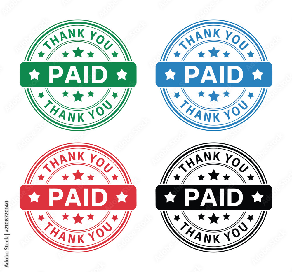 Obraz premium Label stamp icon with paid thank you and approval badge designs